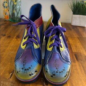 SoleTech Art&Sole Hand Painted Multi Color Lace Up Whimsy Music Motif Ankle Shoe